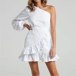 Showpo. One Shoulder Mini Dress in White size 6